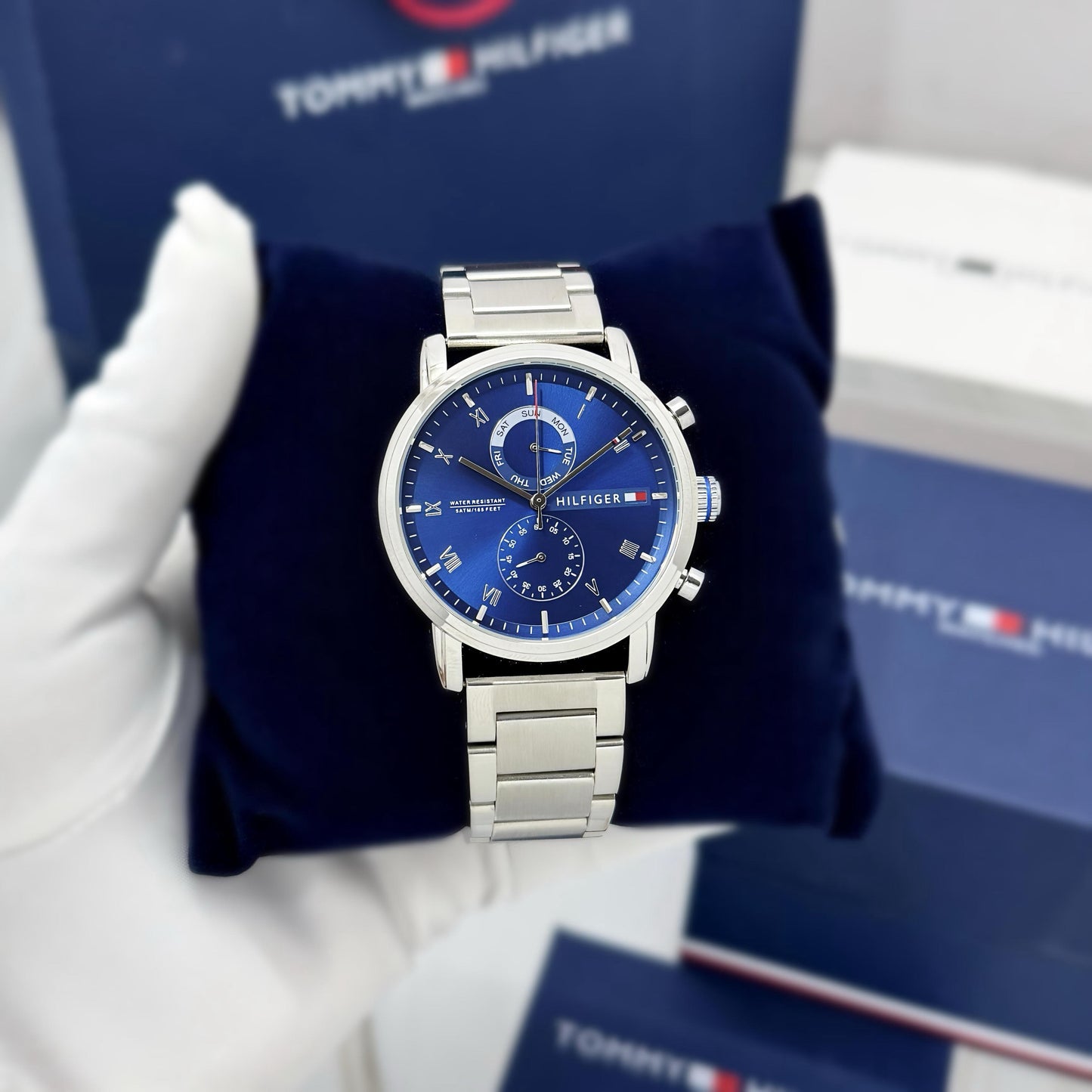 Silver Blue Chronograph Watch