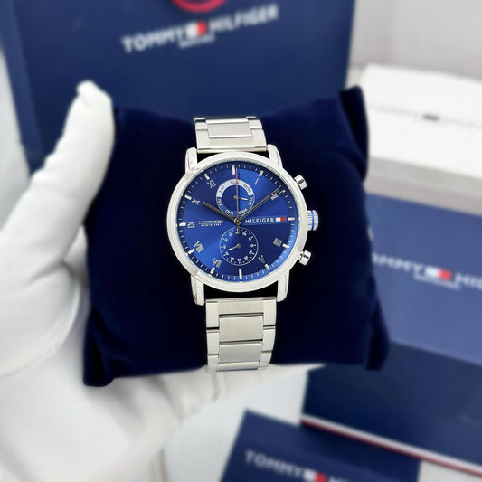 Silver Blue Chronograph Watch