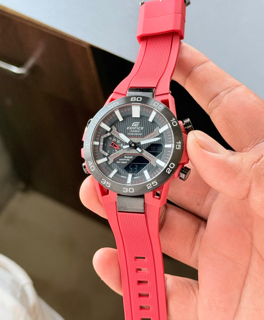 Red Black Analog and Digital Watch