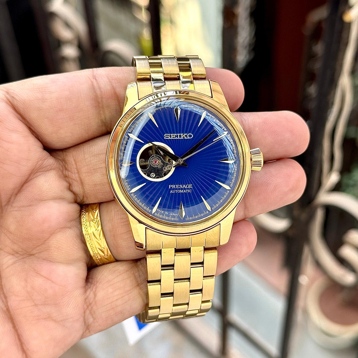 Gold Blue Automatic Metal Watch