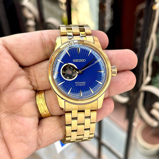 Gold Blue Automatic Metal Watch