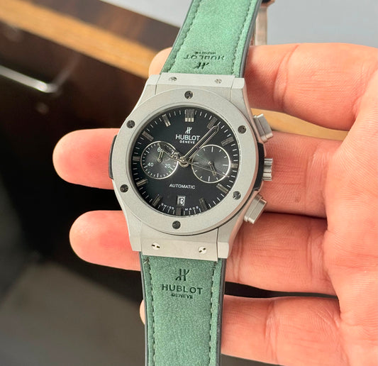 Green Black Leather Watch