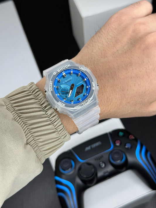 Transparent Strap Blue Dial Analog & Digital Watch