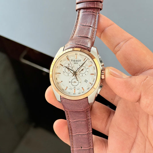 Brown Gold White Chronograph Watch (Original Quality)