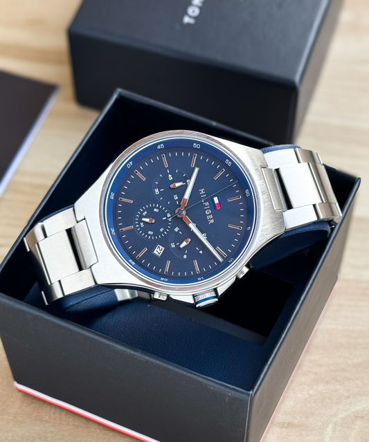 Silver Blue Chronograph Watch