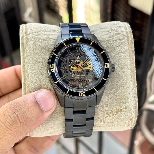 All Black Yellow Automatic Watch