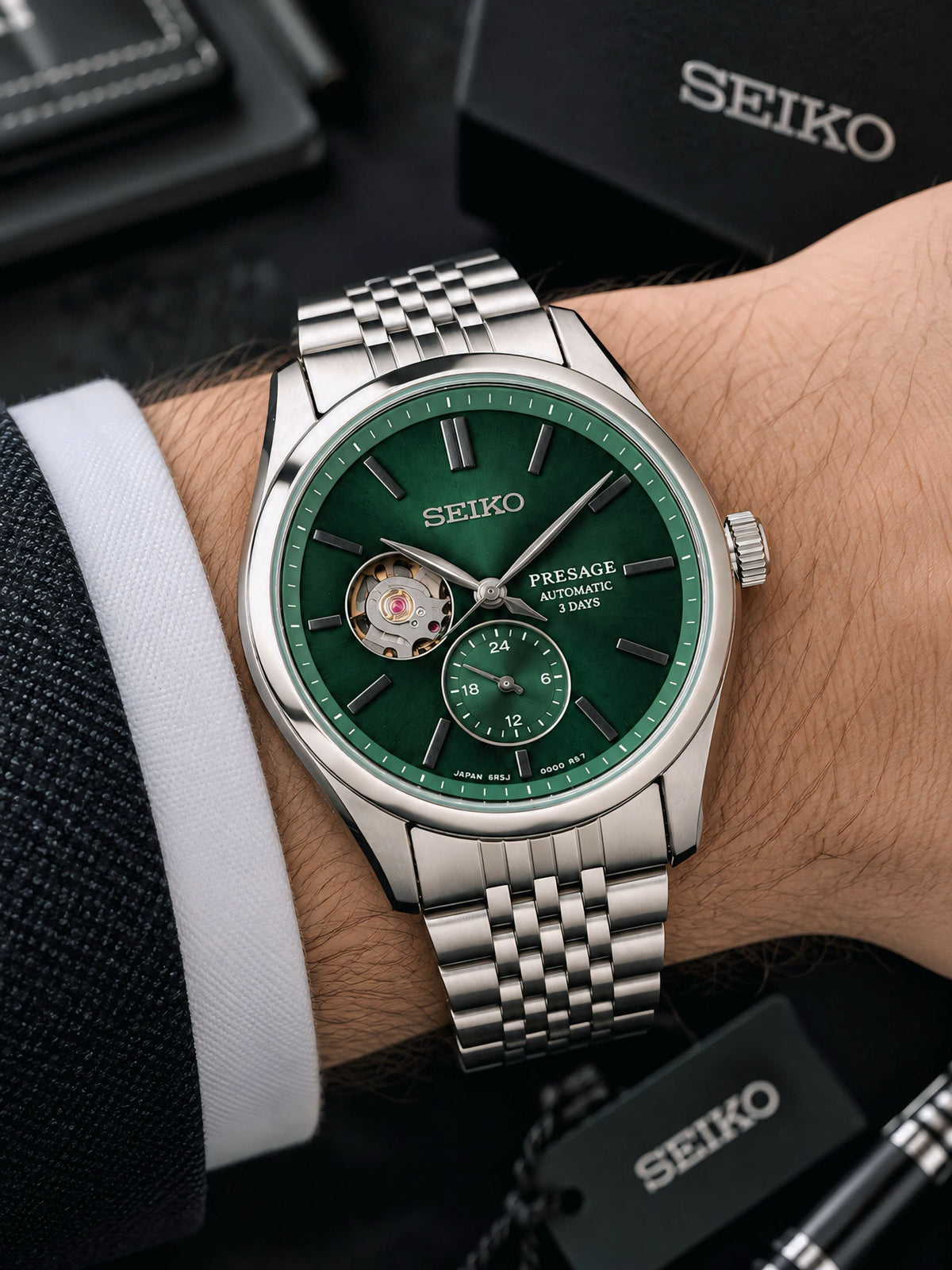 Silver Green Automatic Watch