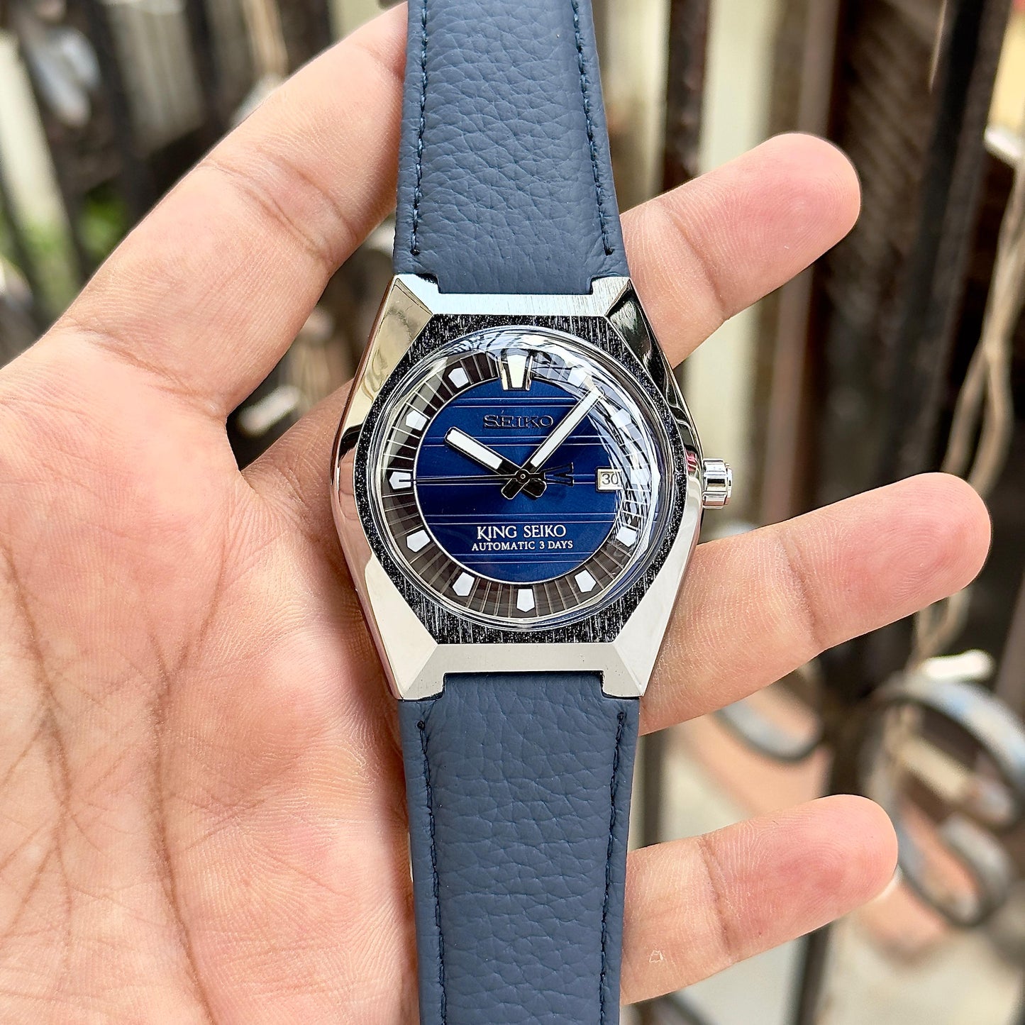 Blue Leather Automatic Watch