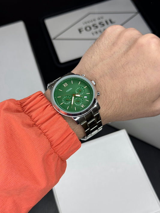 Silver Green Chronograph Watch