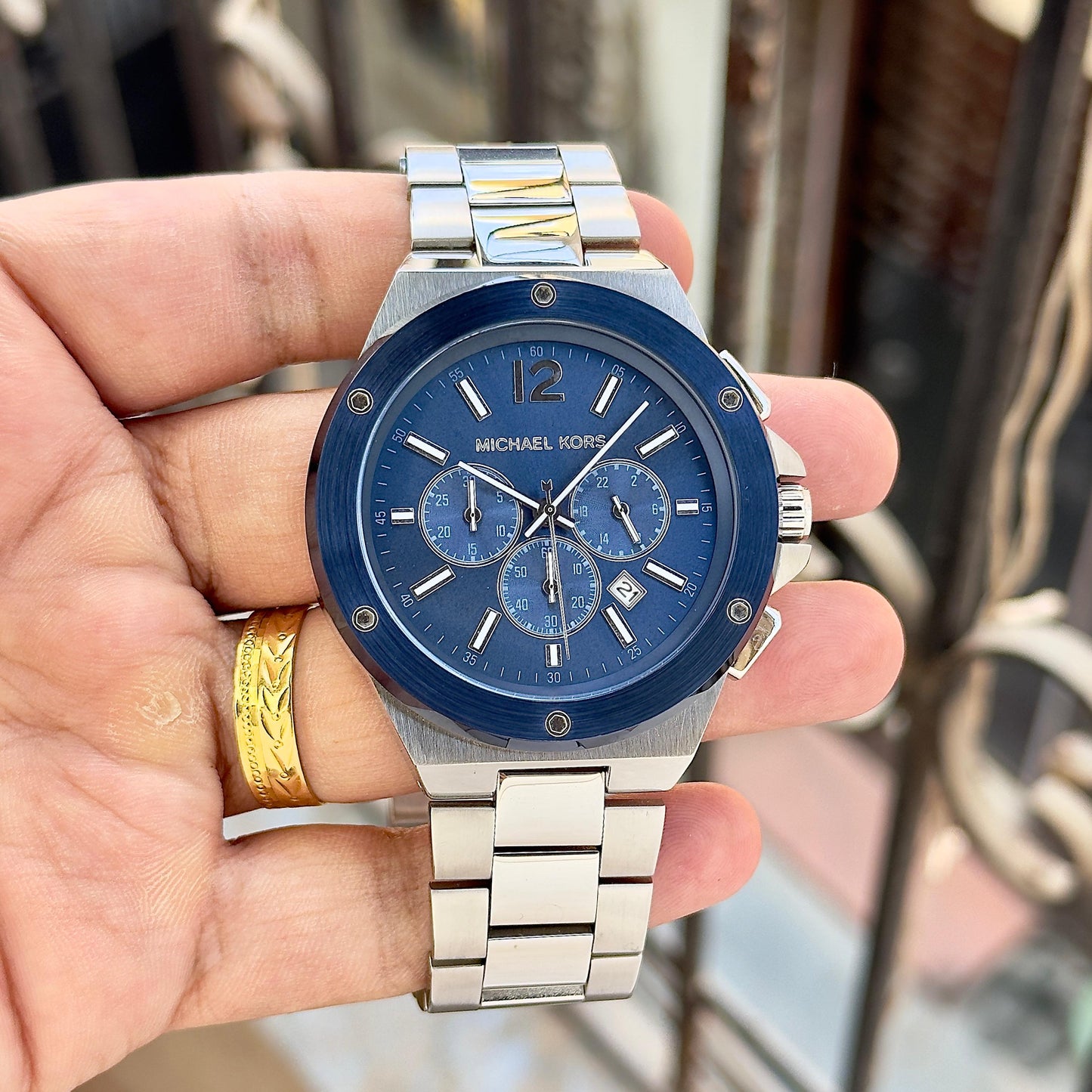 Silver Blue Metal Watch