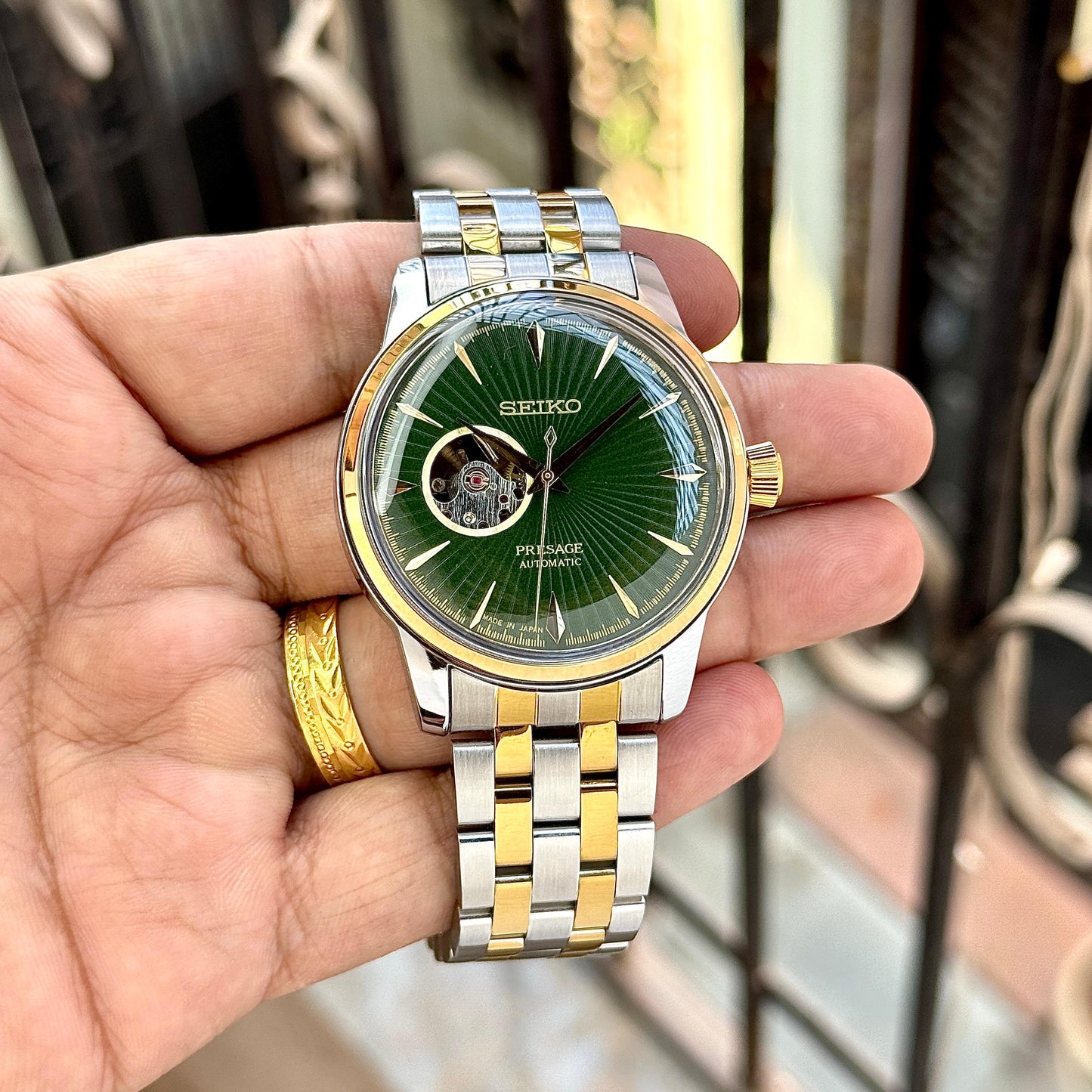 Silver Gold Green Automatic Metal Watch