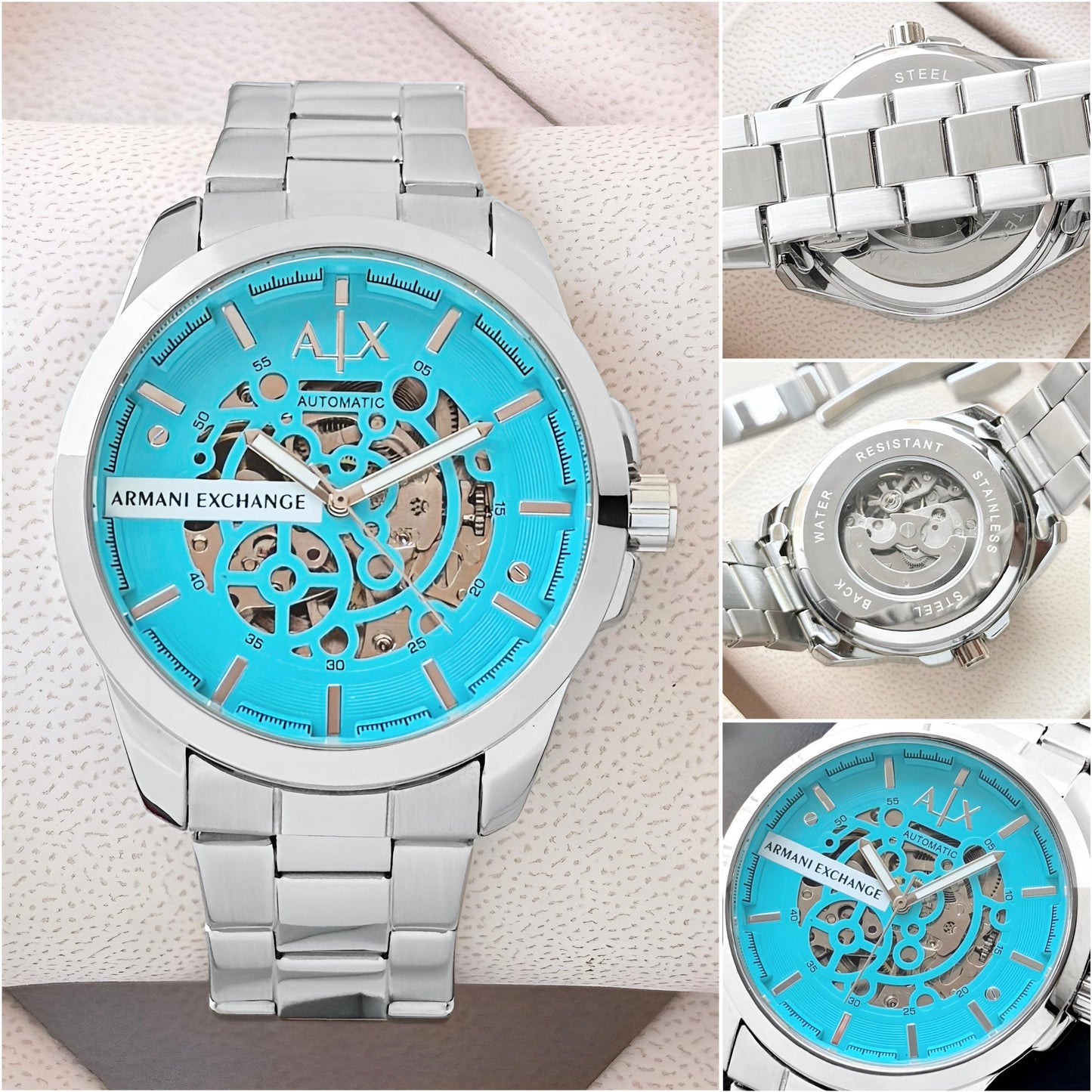 Grey Blue Automatic Metal Watch