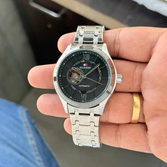 Silver Black Automatic Watch