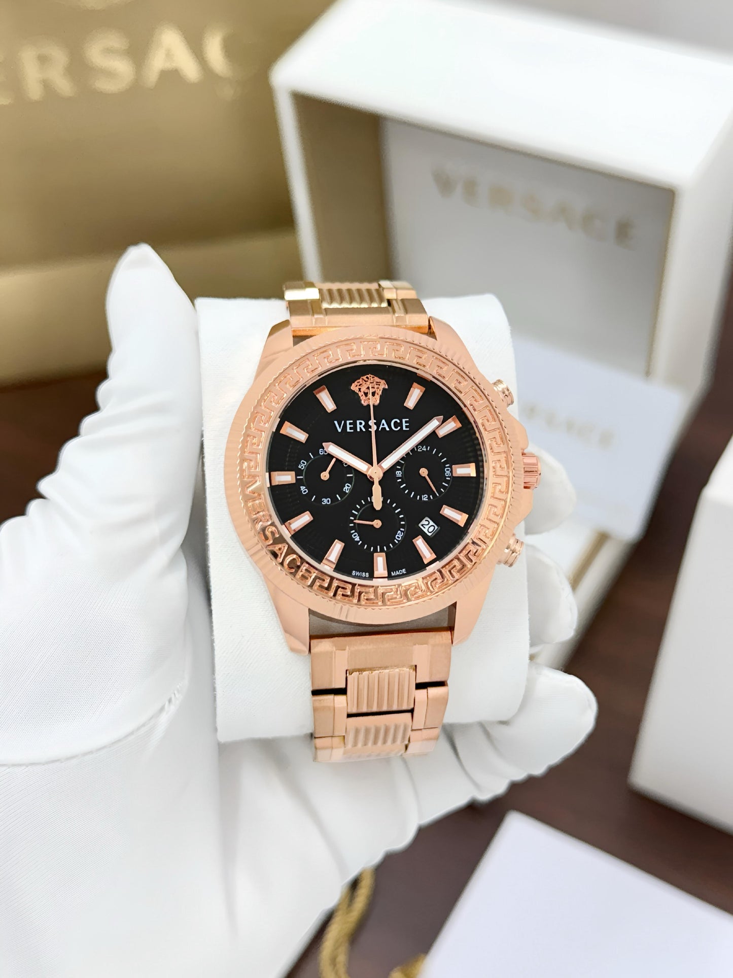 Rose Gold Black Metal Watch