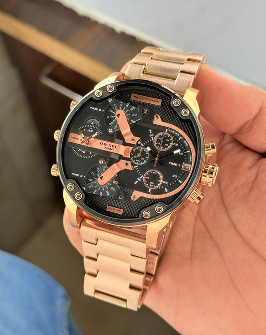 Rose Gold Black Metal Watch