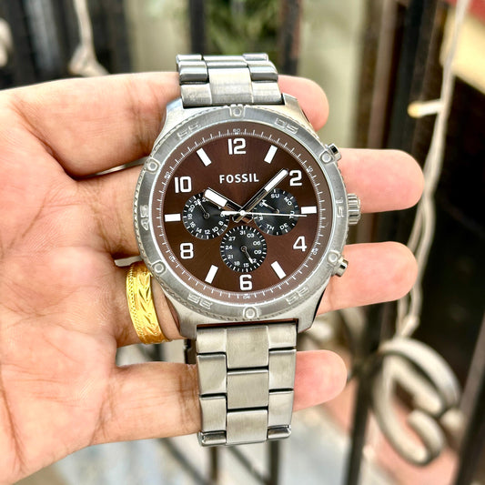 Silver Brown Chronograph Watch