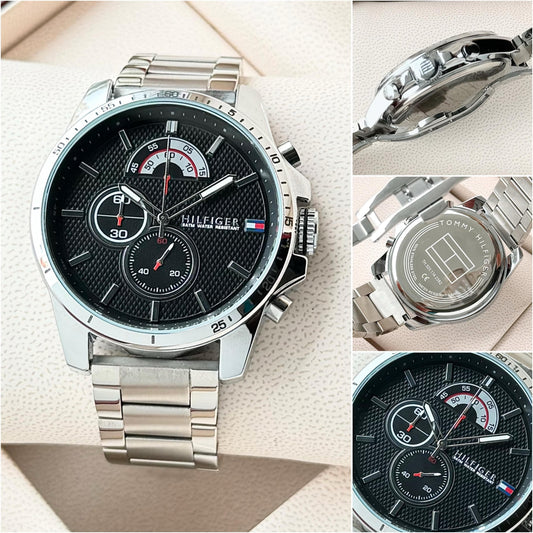Silver Black Chronograph Watch