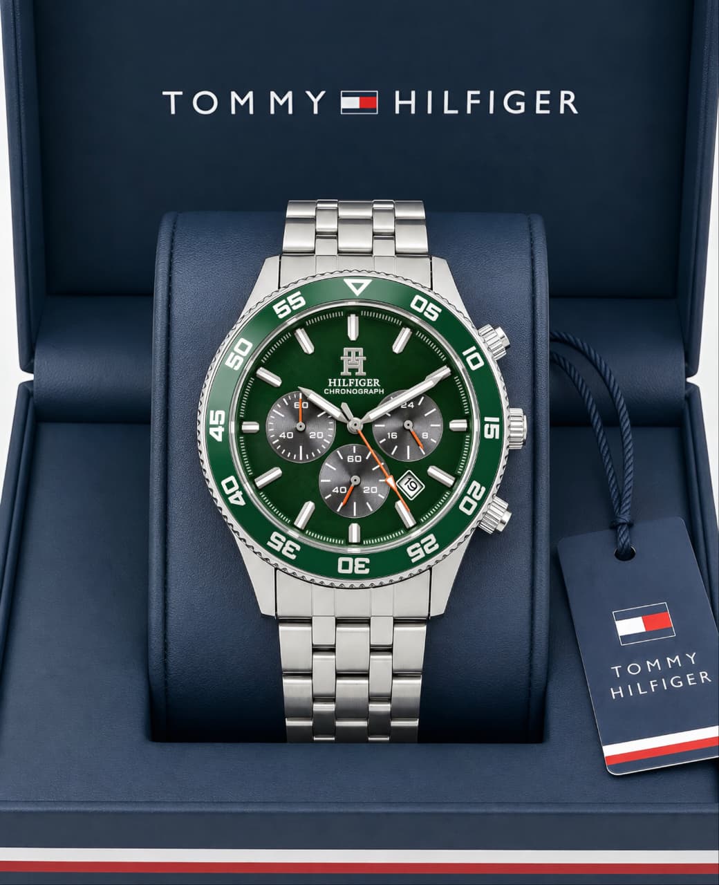 Silver Green Chronograph Watch