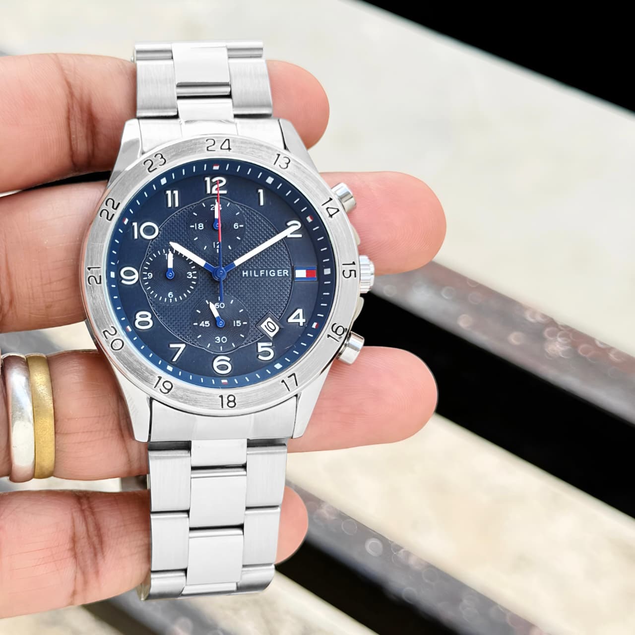 Blue Silver Metal Watch