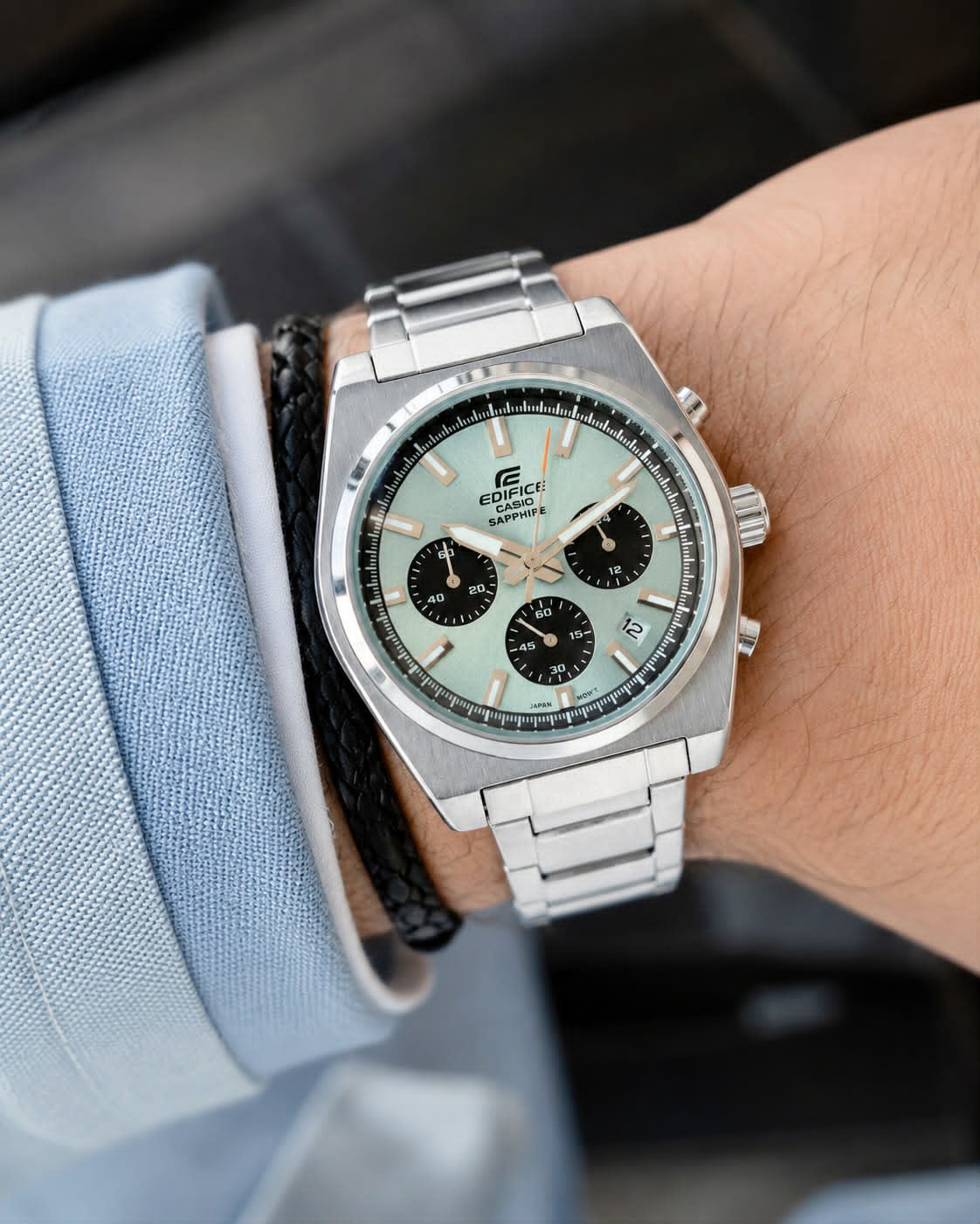 Silver Green Chronograph Watch