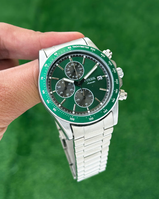 Silver Green Chronograph Watch