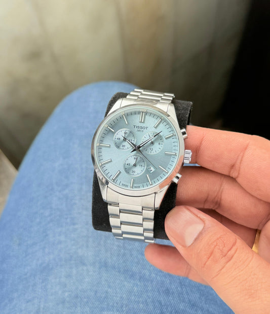 Silver Blue Chronograph Watch