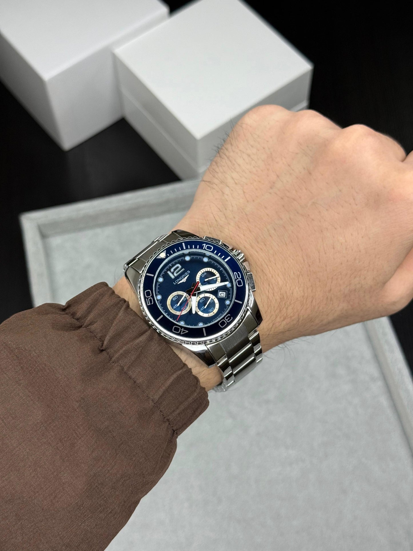 Silver Blue Chronograph Watch