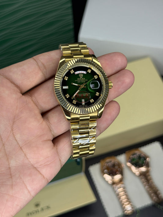 Gold Green Day Date Watch