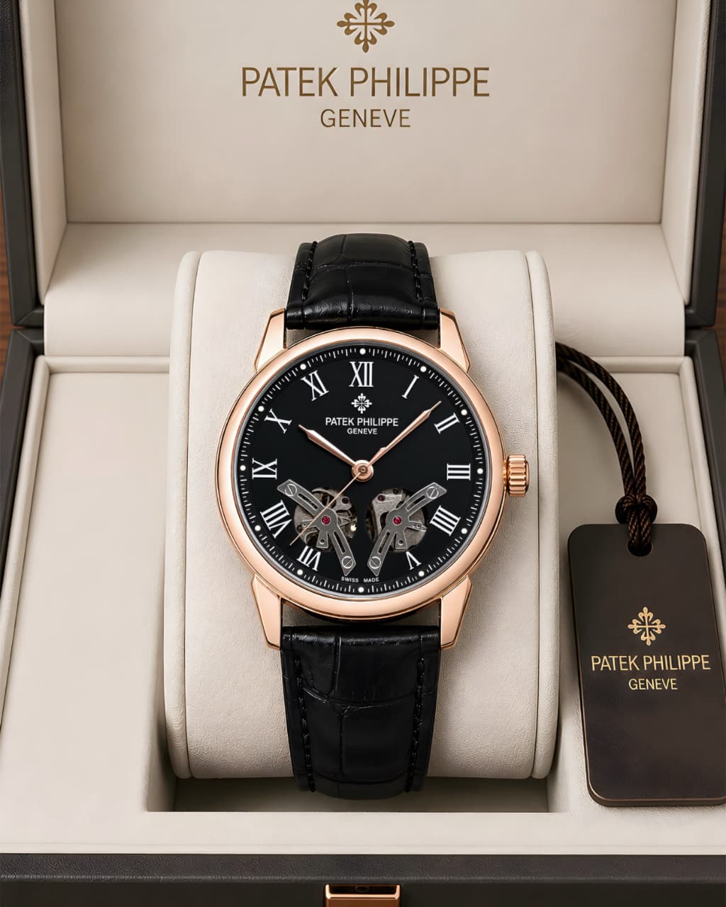 Black Gold Leather Automatic Watch