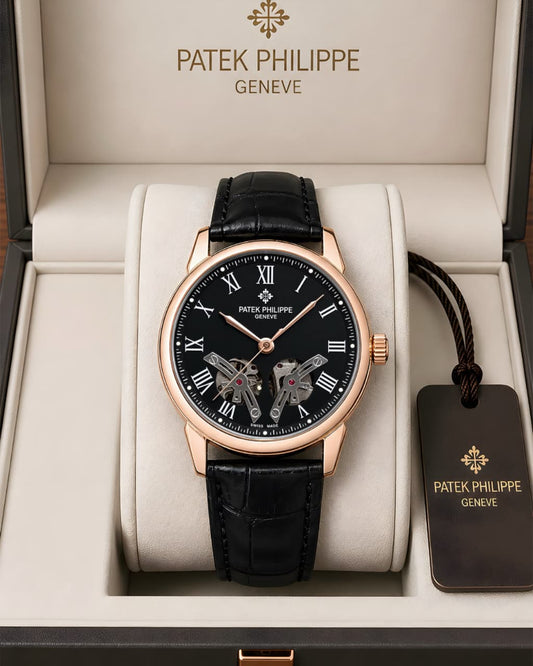 Black Gold Leather Automatic Watch