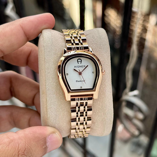 Rose Gold White Women's Metal Watch