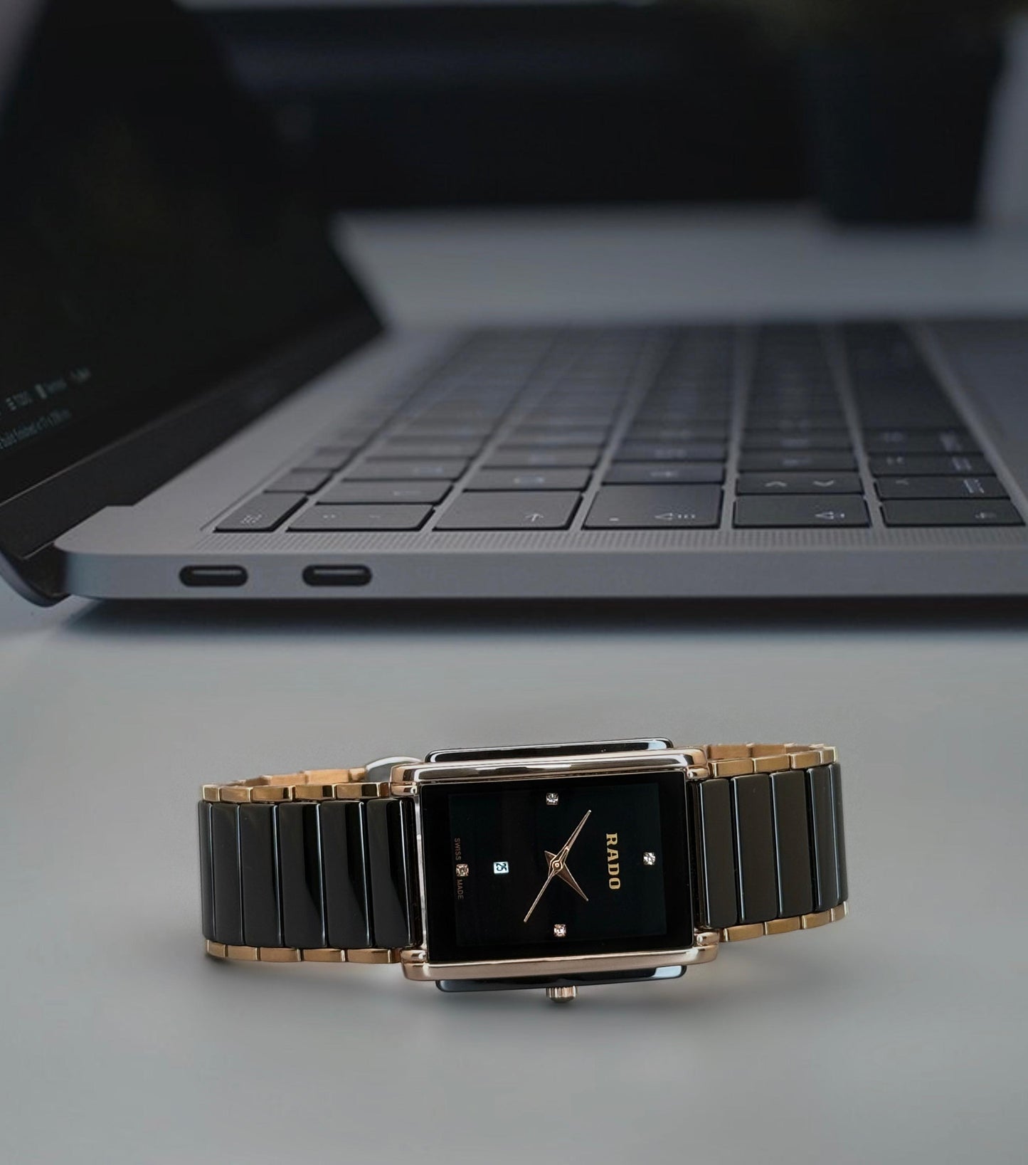 Black RoseGold Ceramic Mens Watch