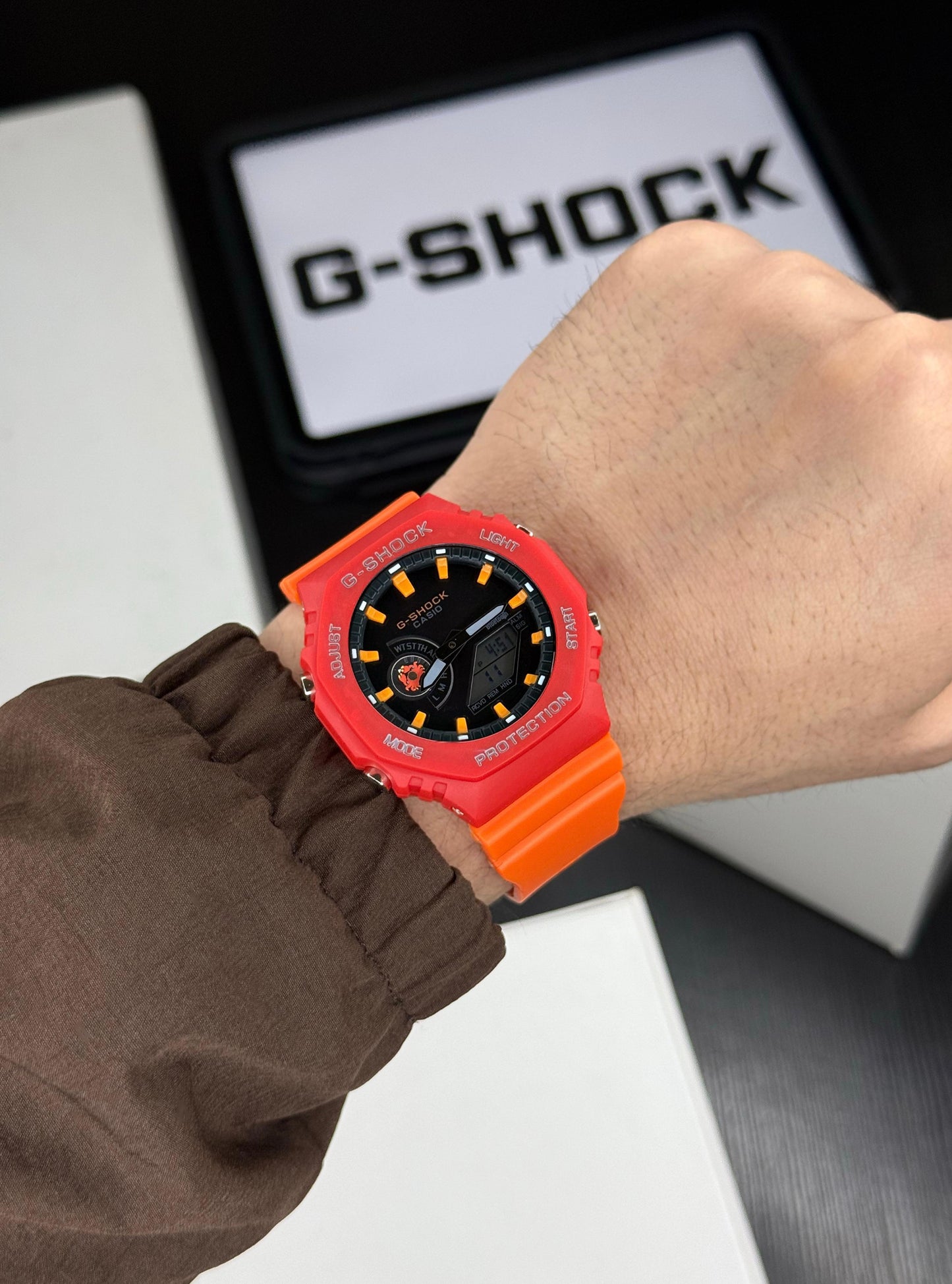 Orange Black Digital Analog Watch