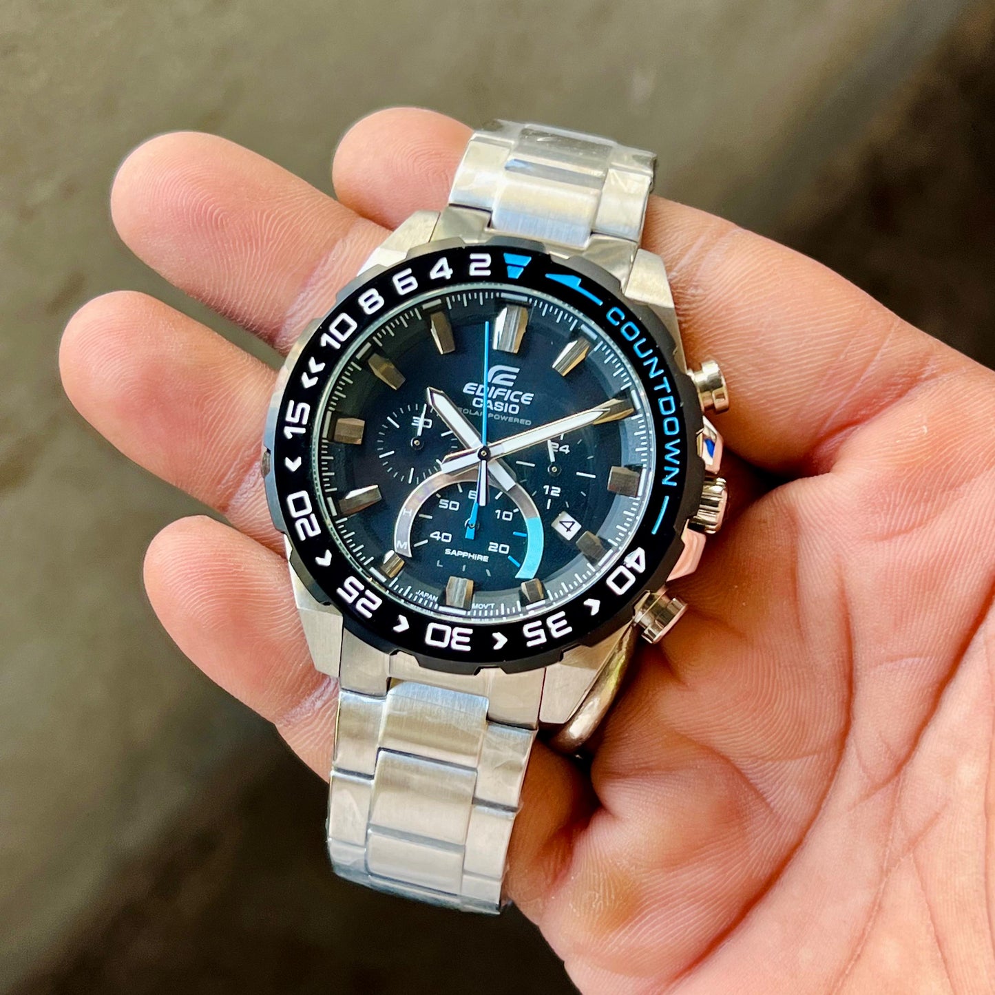 Silver Blue Chronograph Watch