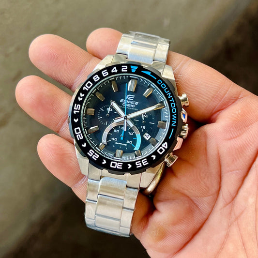 Silver Blue Chronograph Watch