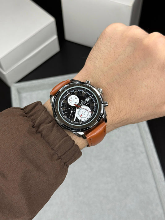 Orange Black Leather Watch
