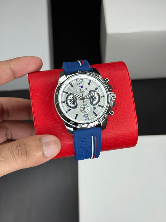 Blue White Chronograph Watch