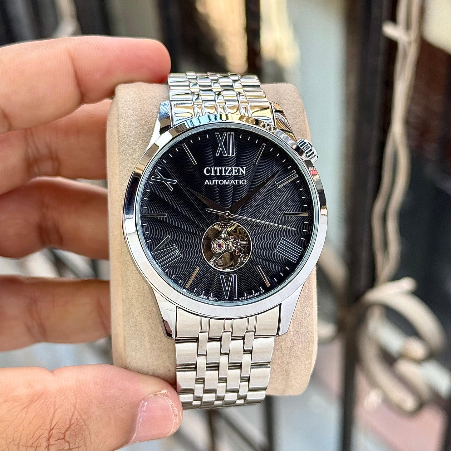 Silver Black Automatic Metal Watch