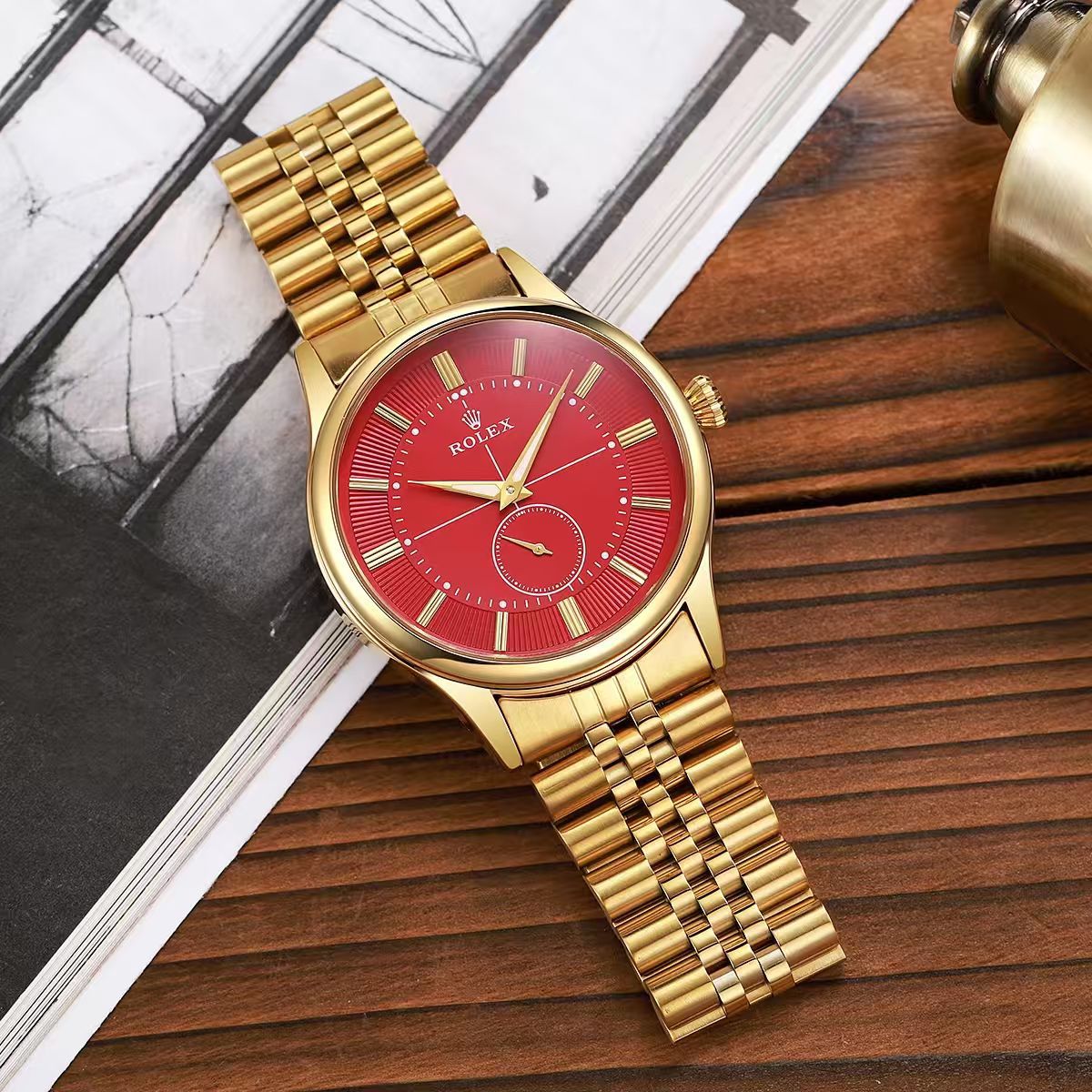 Gold Red Metal Watch