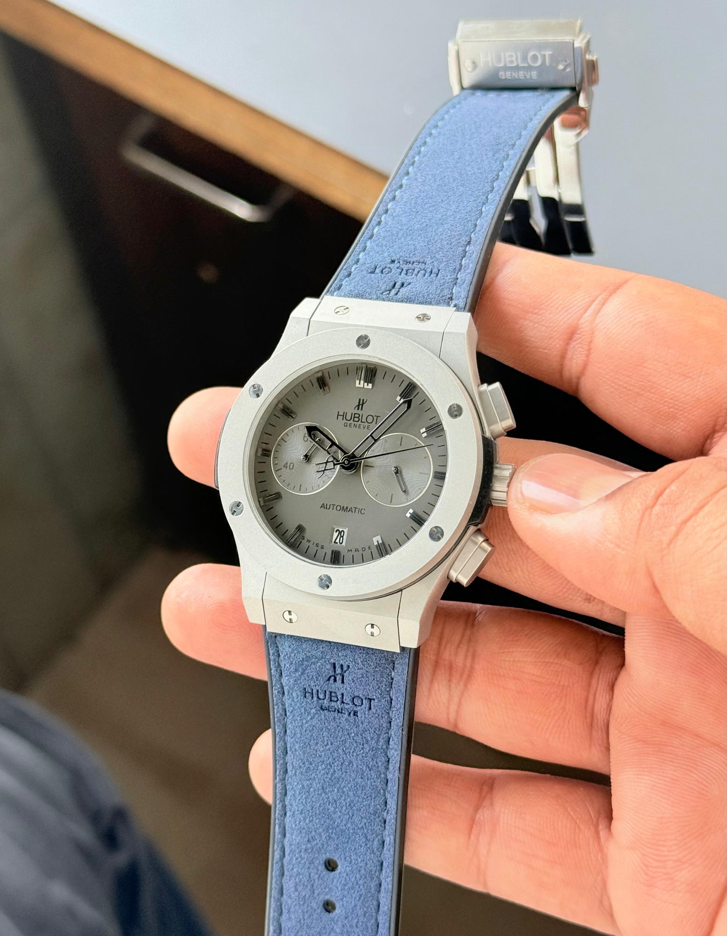 Blue Grey Chronograph Watch