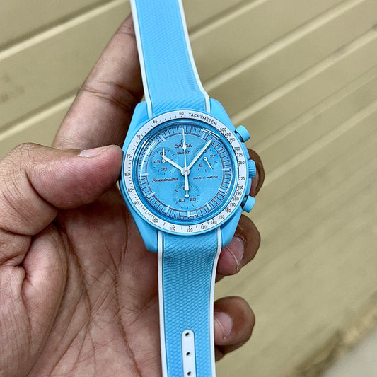 Blue White Chronograph Watch