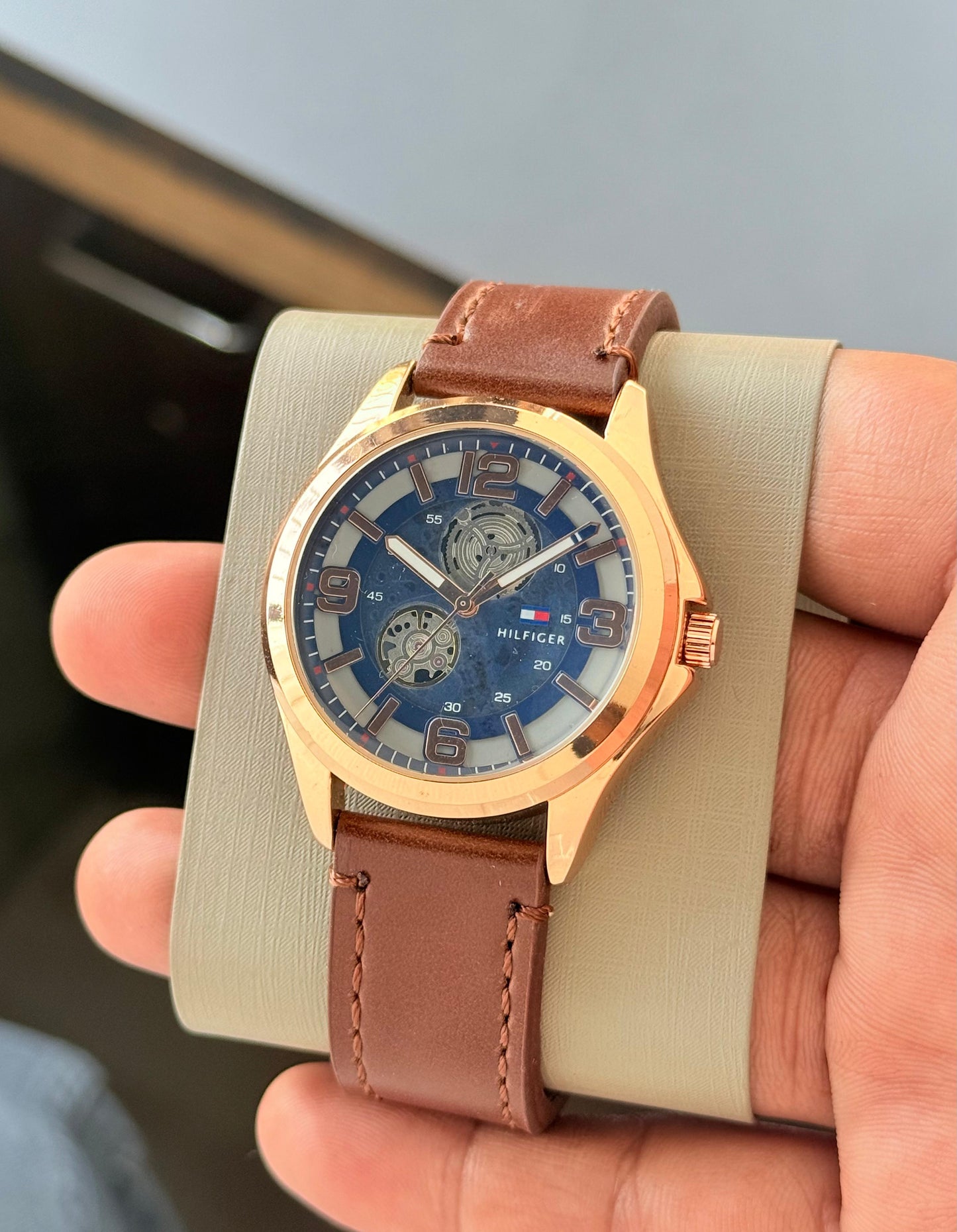 Brown Blue Leather Watch