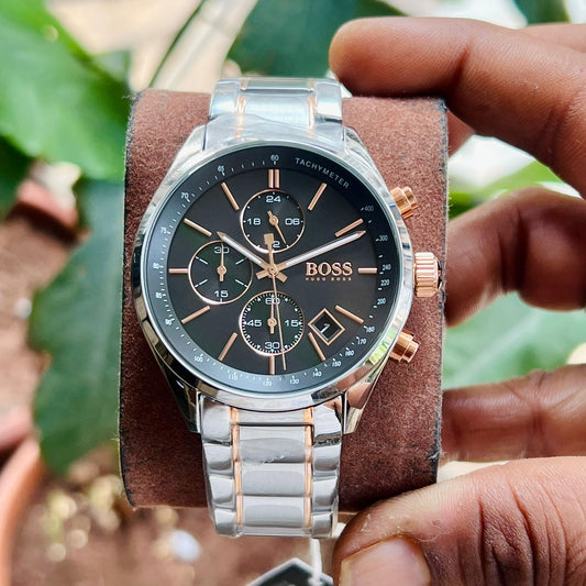 Silver Rosegold Black Chronograph Watch