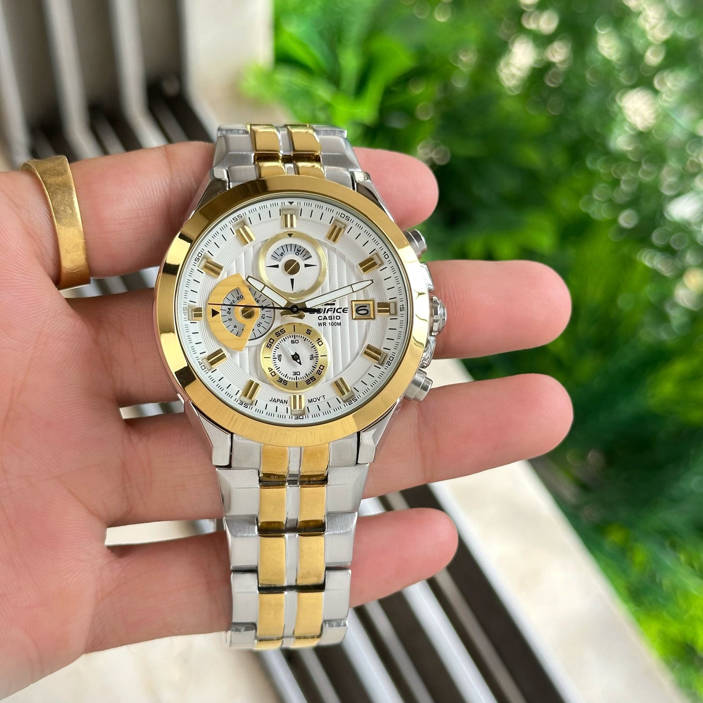 Silver Gold White Chronograph Watch