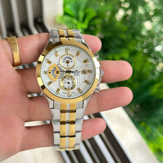 Silver Gold White Chronograph Watch