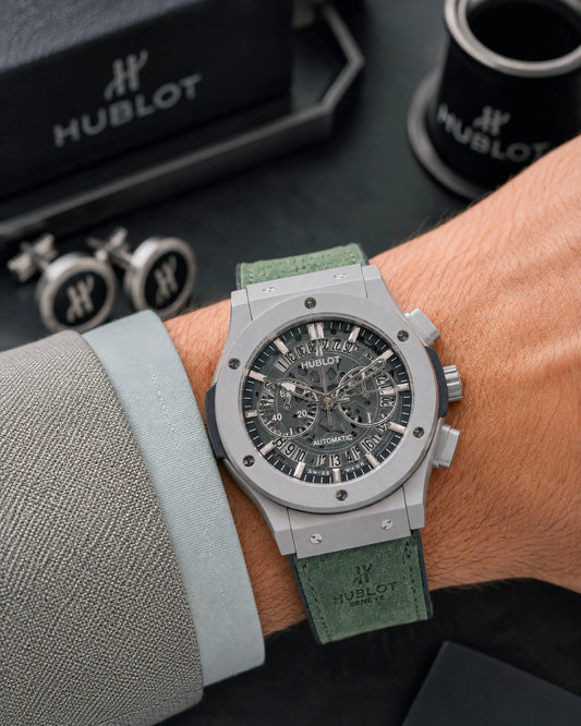 Silver Green Leather Watch
