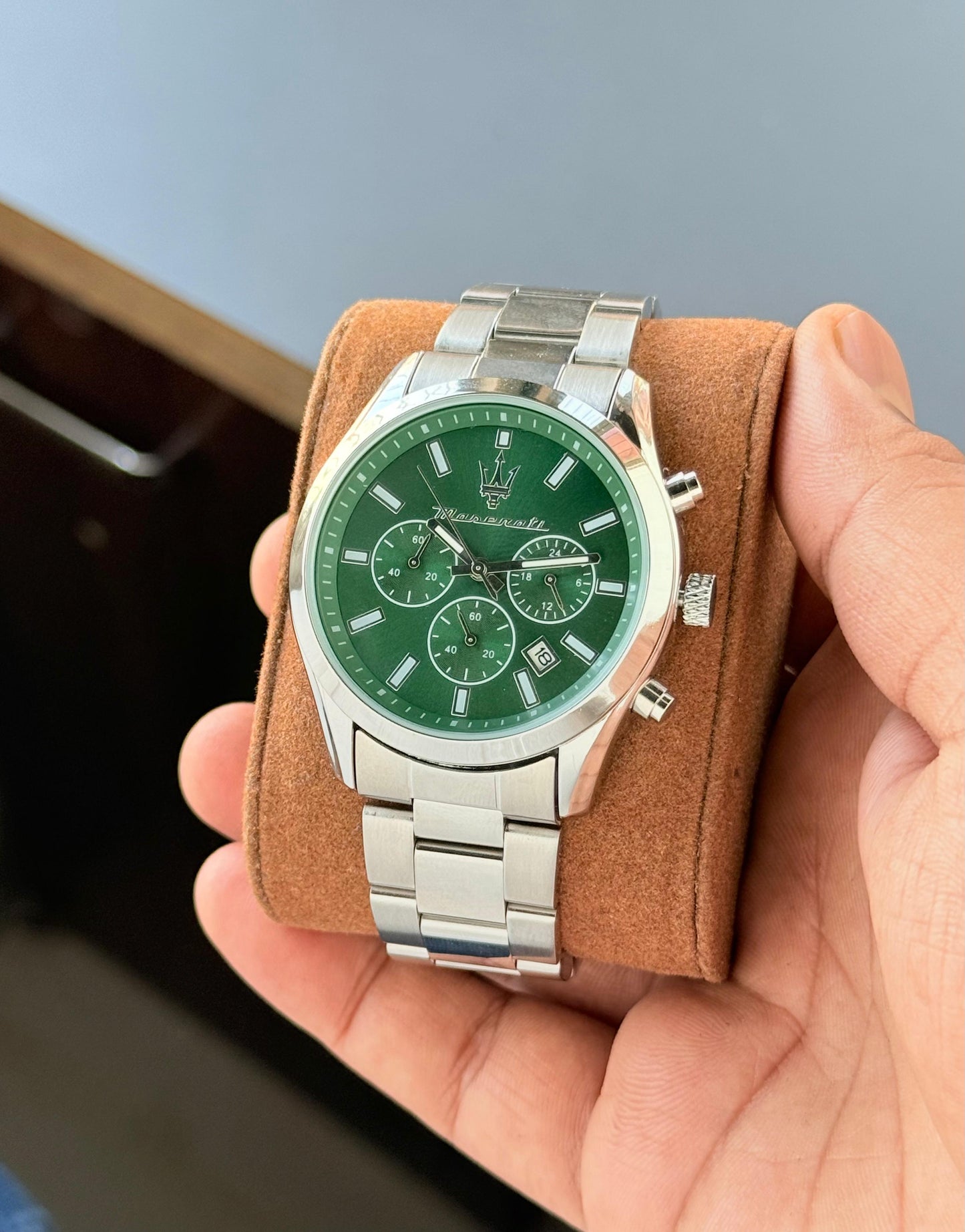 Silver Green Chronograph Watch