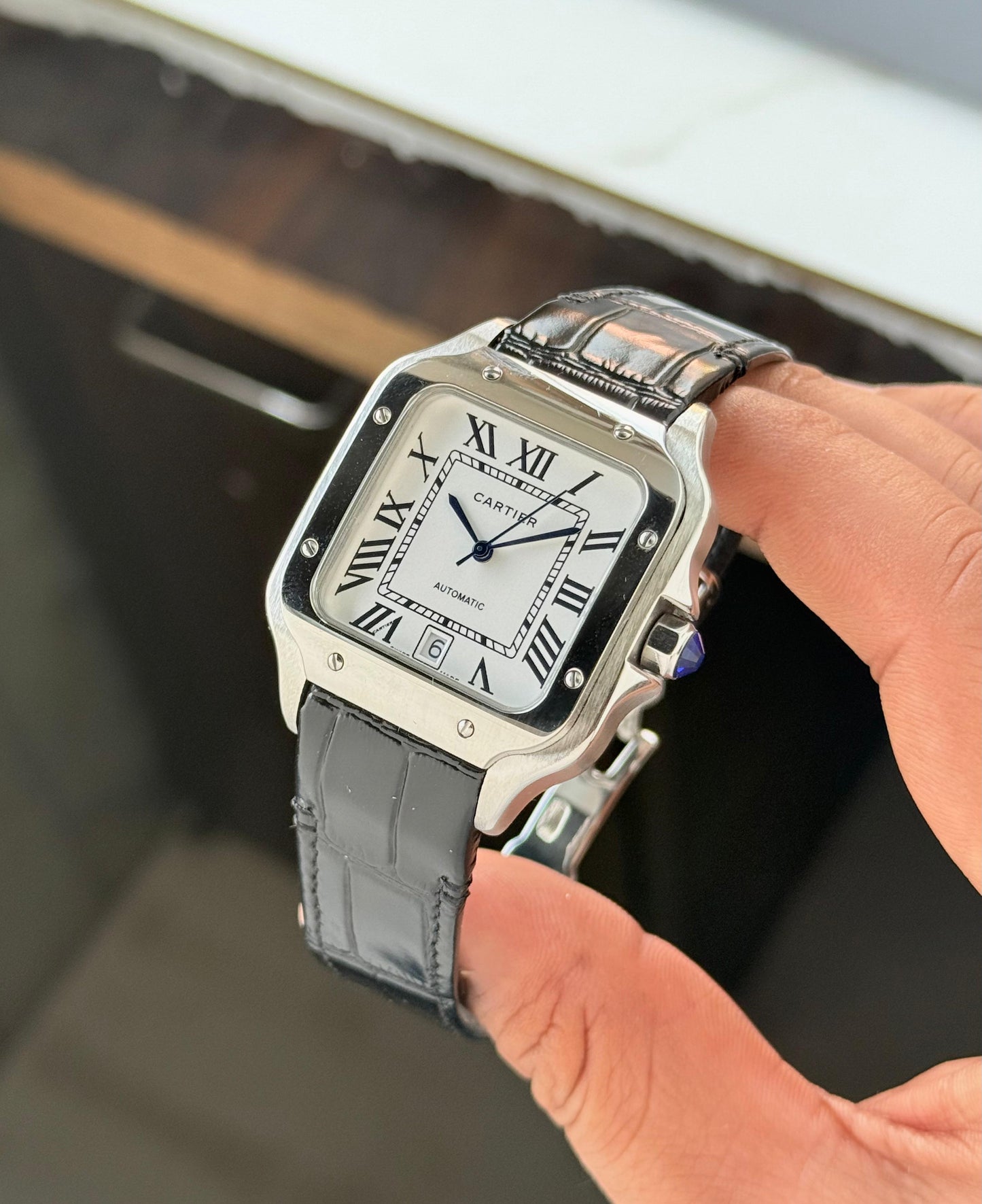 Black Silver Square Automatic Watch