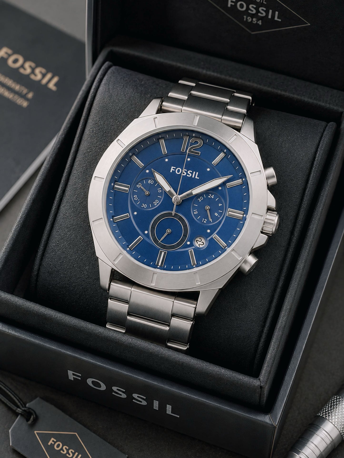 Silver Blue Chronograph Watch