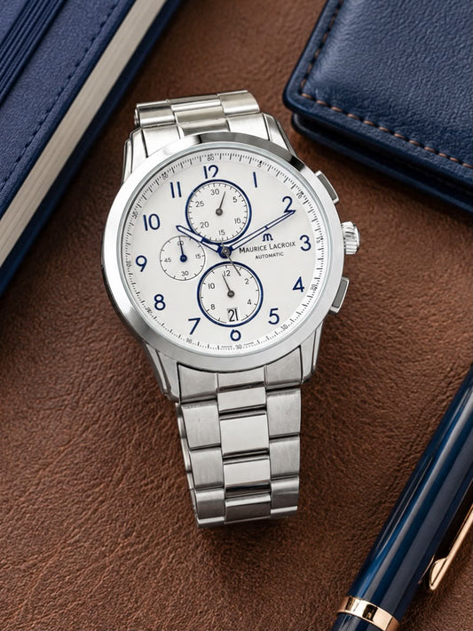 White Blue Chronograph Watch